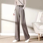 Women High Waist Wool Blend Straight Leg Trousers-HighTouch
