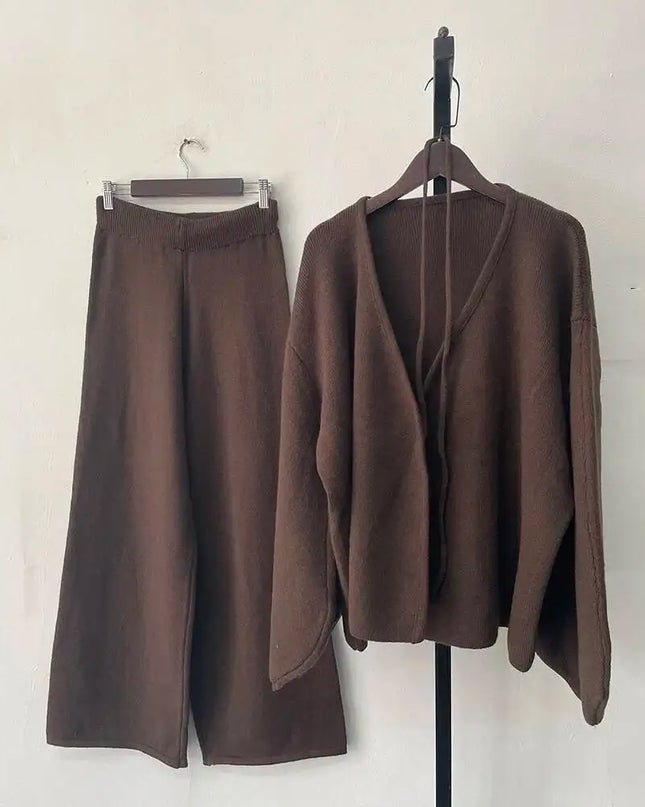 Knit Zip-Up Cardigan & Wide-Leg Pants Set