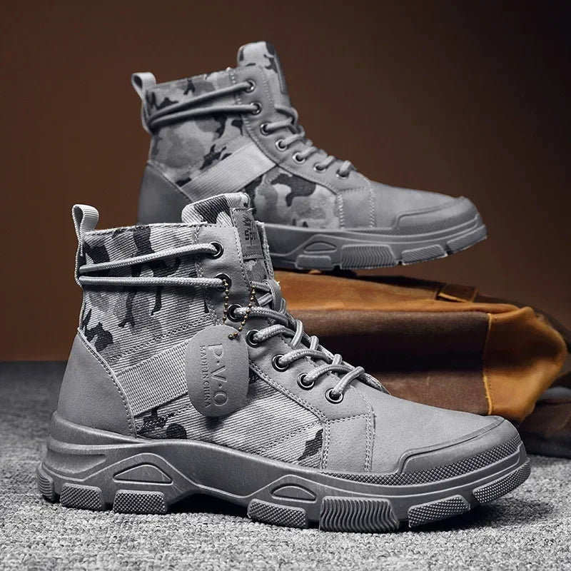 Men’s Camouflage Platform High-Top Boots-HighTouch