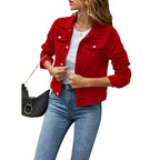 Slim-Fit Button-Down Denim Jacket – Cropped Denim Jacket-HighTouch
