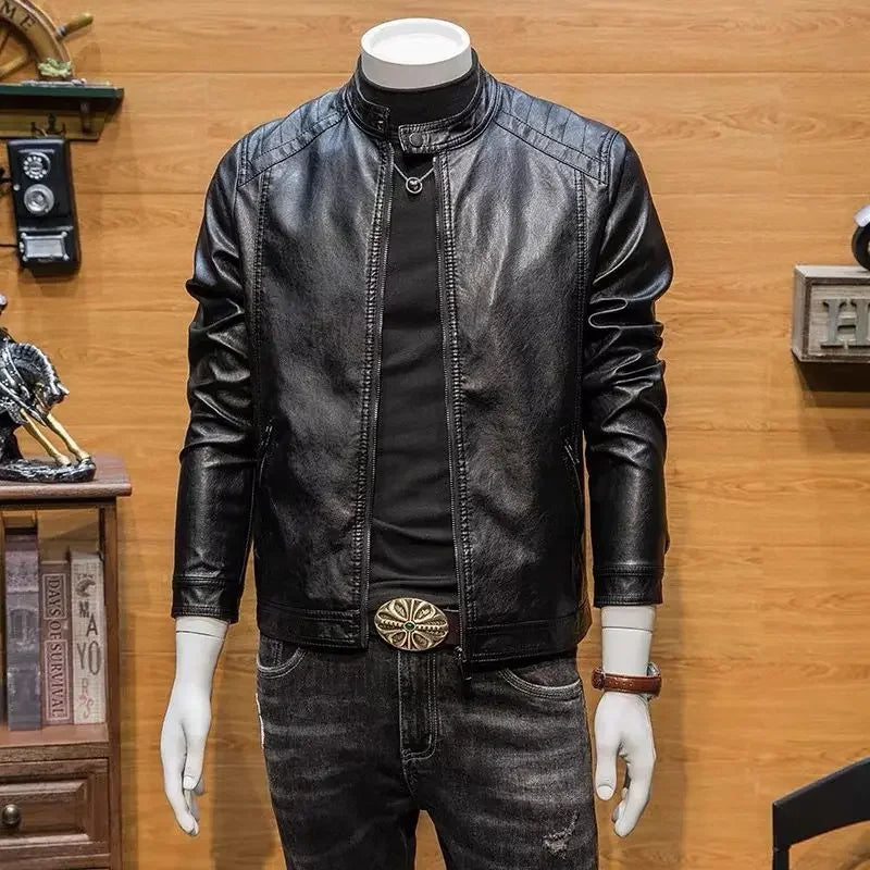 Korean-Style Slim PU Motorcycle Jacket for Men