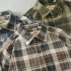 Vintage Wash Plaid Long-Sleeve Shirt Men Cotton Flannel Casual Jacket-HighTouch