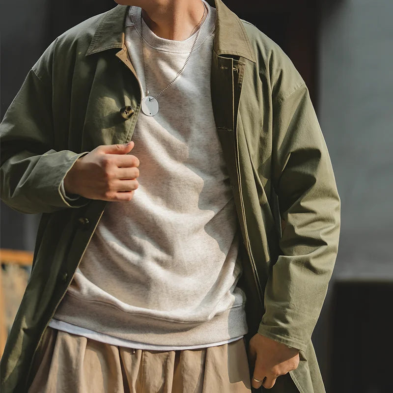 Men’s Mid-Length Windbreaker Coat – Casual Autumn/Winter Jacket