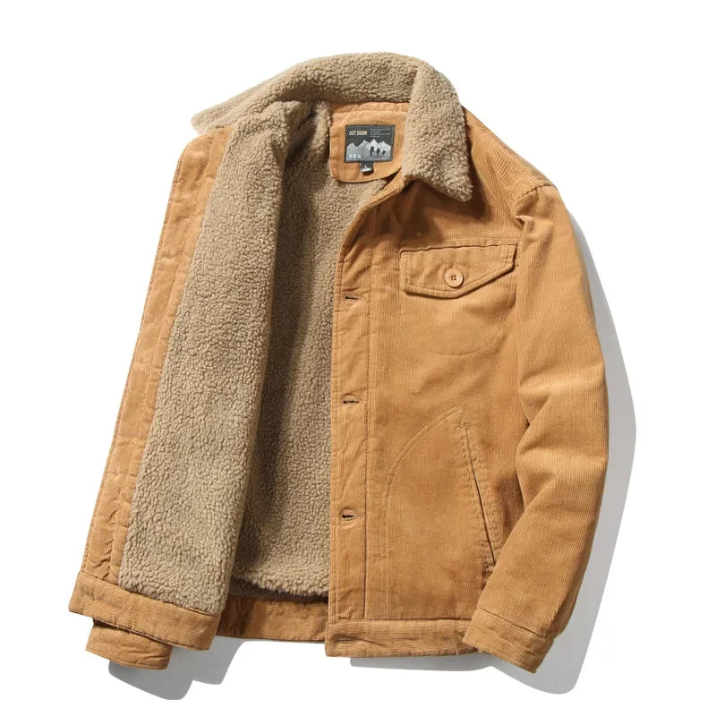 Plus Velvet Corduroy Parka Jacket Men-HighTouch