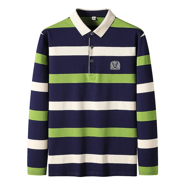 Spring Men Polo Shirt Cotton Long Sleeve Stripe Polo Shirt Men Autumn Embroidery Casual Fashion Polo Shirt Business T-shirts Men