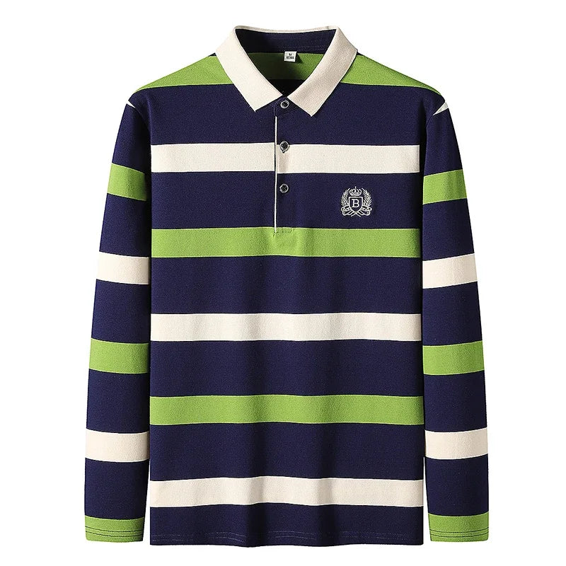 Spring Men Polo Shirt Cotton Long Sleeve Stripe Polo Shirt Men Autumn Embroidery Casual Fashion Polo Shirt Business T-shirts Men-HighTouch