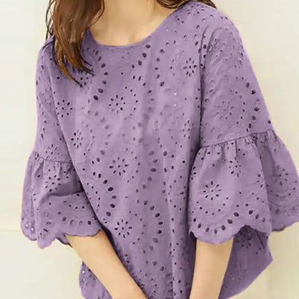 Elegant Hollow-Out Lace Blouse