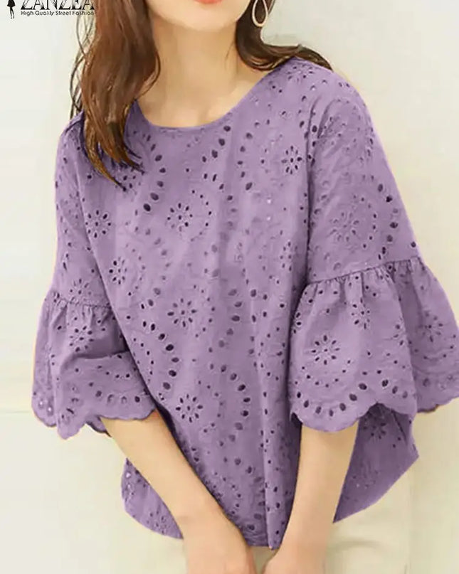 Elegant Hollow-Out Lace Blouse