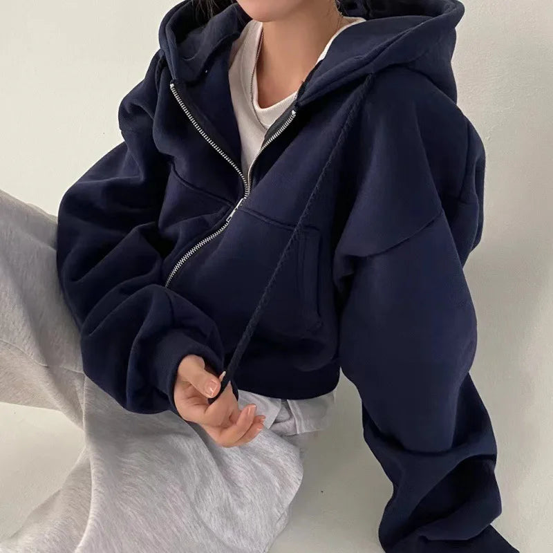 Women’s Fleece‑Lined Cropped Zip Hoodie-HighTouch