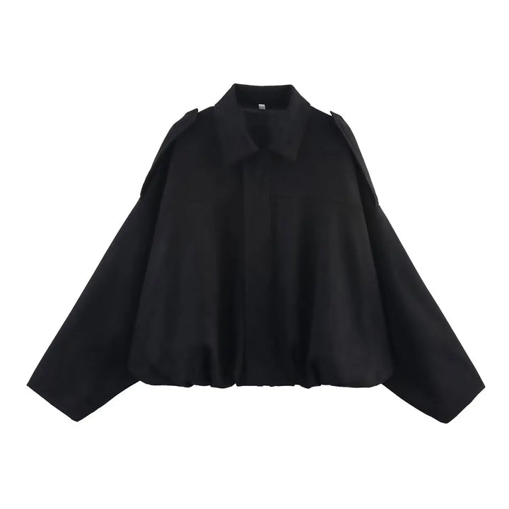 Women Oversized Suede Bomber Jacket Casual Zip Up-HighTouch