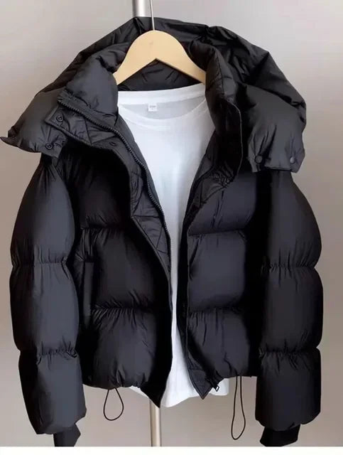 Warm Cotton Hooded Short Jacket for Women-HighTouch