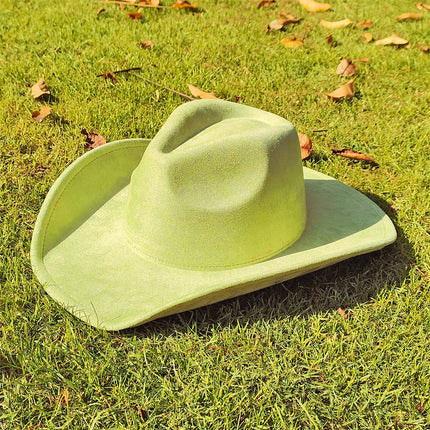 Suede Wide-Brim Western Cowboy Fedora Adjustable Fit