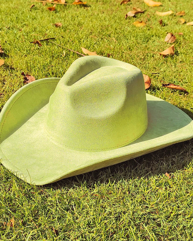 Suede Wide-Brim Western Cowboy Fedora Adjustable Fit