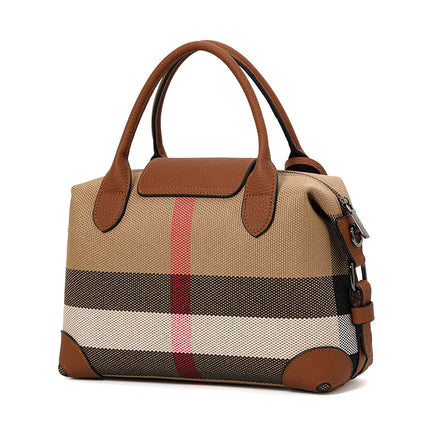 AIDRAN | Retro Plaid Boston Bag – Canvas & Leather
