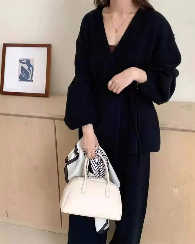 Knit Zip-Up Cardigan & Wide-Leg Pants Set