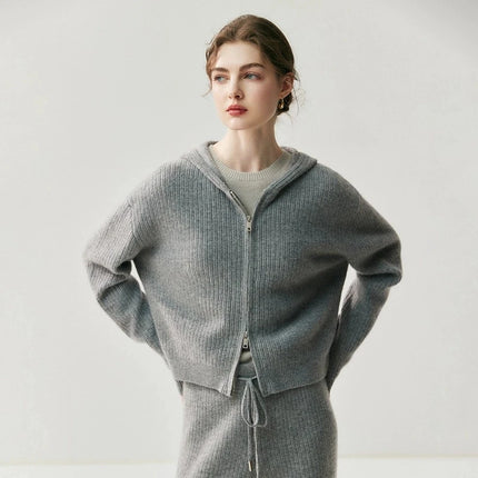 Women’s Cashmere Knitted Hooded Set