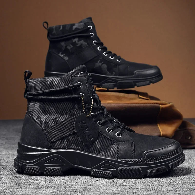 Men’s Camouflage Platform High-Top Boots-HighTouch