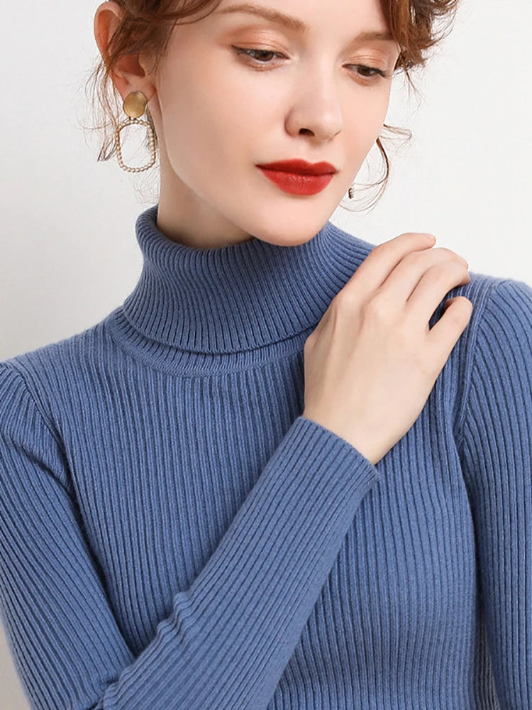 Women's Cashmere Turtleneck Sweater Soft Knit Autumn Winter Top-HighTouch
