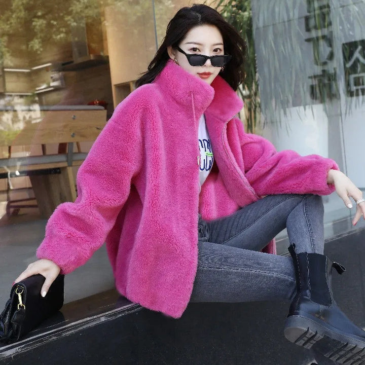 Women’s Coral Fleece Winter Coat – Warm Plush Zip Jacket-HighTouch