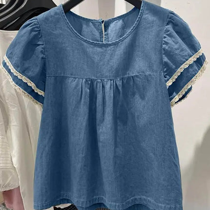 Zanzea Lace Patchwork Denim Blouse – Casual Summer Top for Women