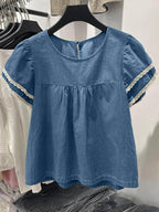 Zanzea Lace Patchwork Denim Blouse – Casual Summer Top for Women-HighTouch
