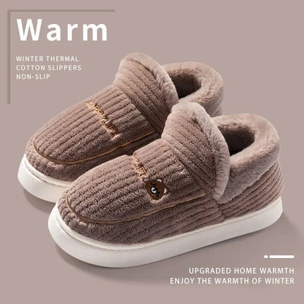 Plush Cotton Slippers for Women – Insulated, Anti-Slip Indoor Home Shoes