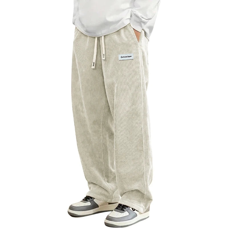 Men’s Loose Fit Corduroy Baggy Trousers-HighTouch