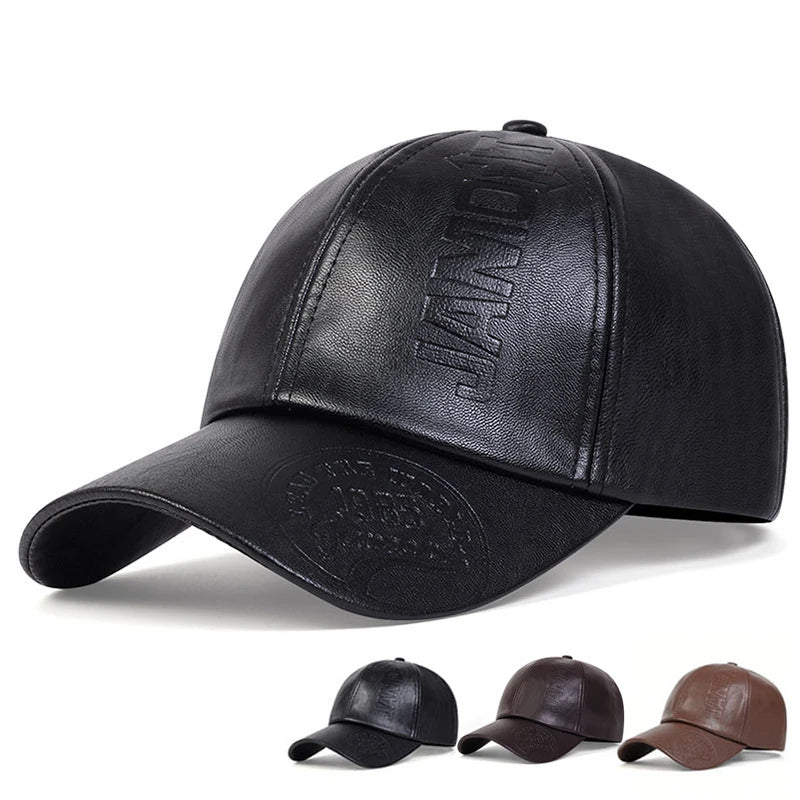 Vintage Cowhide Leather Baseball Cap – Unisex Adjustable Military Style