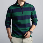 Stand-Up Collar Striped Long Sleeve Tee – Soft Cotton Blend Autumn Staple-HighTouch