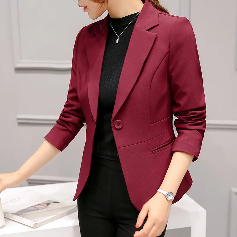 Women’s Slim Fit Blue Blazer – Long Sleeve Office Jacket with Pockets