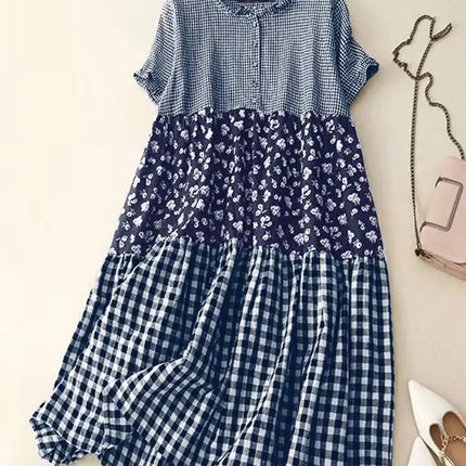 Zanzea Plaid Pleated Maxi Dress