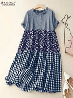 Zanzea Plaid Pleated Maxi Dress-HighTouch