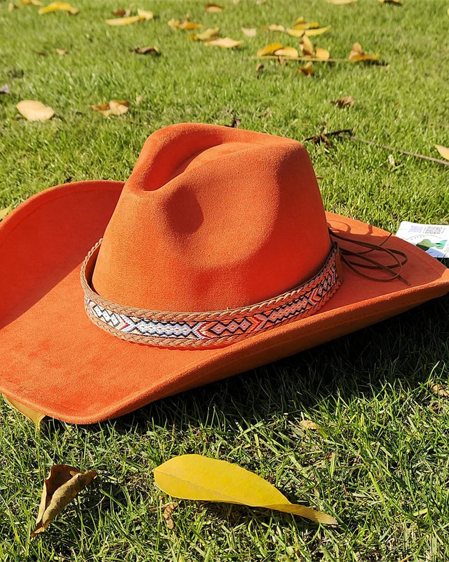 Suede Wide-Brim Western Cowboy Fedora Adjustable Fit