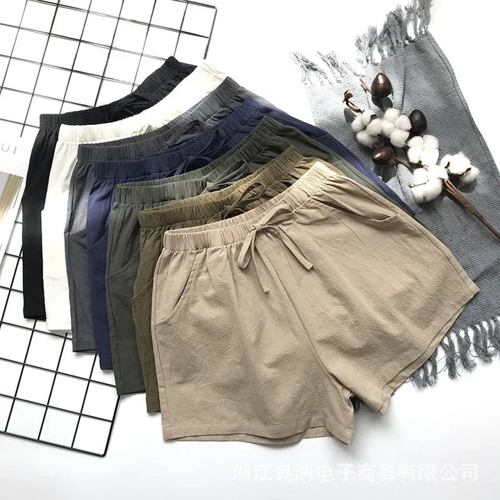 Women’s High-Waist Cotton Linen Shorts-HighTouch