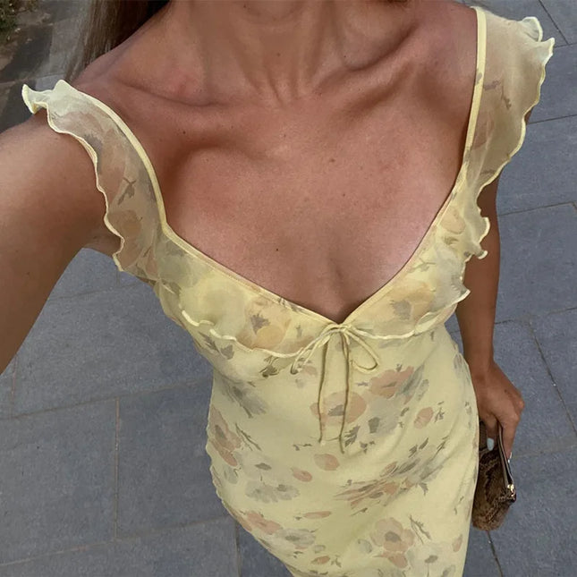 Floral Plunge Backless Maxi Dres