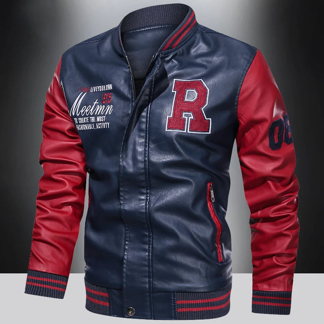 Premium Men’s Color‑Block PU Motorcycle / Pilot Jacket