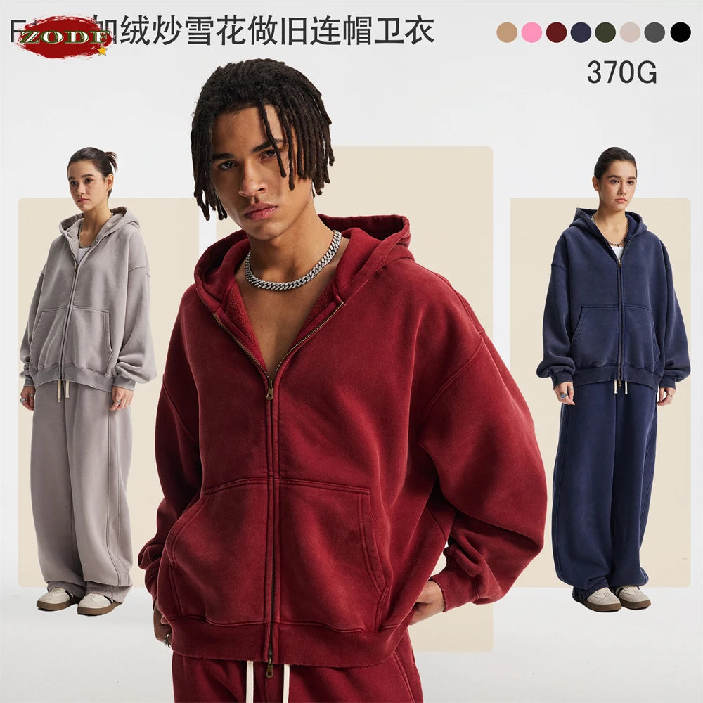 Unisex Heavy-Fleece Zip Hoodie 370 GSM | Retro Batik Wash