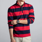 Stand-Up Collar Striped Long Sleeve Tee – Soft Cotton Blend Autumn Staple-HighTouch
