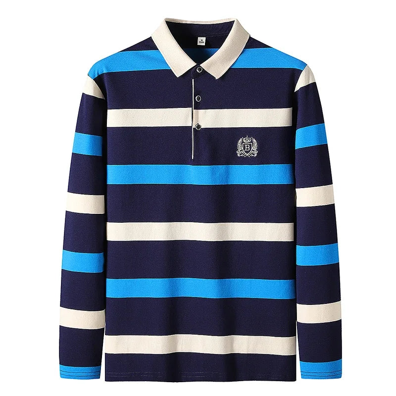 Spring Men Polo Shirt Cotton Long Sleeve Stripe Polo Shirt Men Autumn Embroidery Casual Fashion Polo Shirt Business T-shirts Men-HighTouch