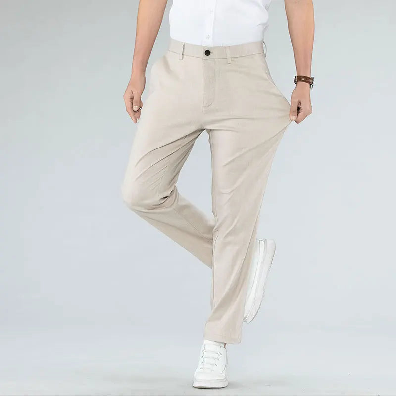 Ultra-Thin Breathable Cotton-Linen Straight Trousers-HighTouch