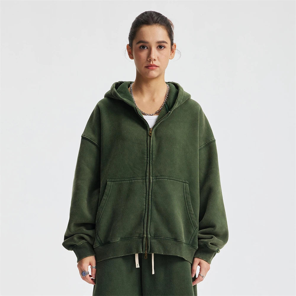 Unisex Heavy-Fleece Zip Hoodie 370 GSM | Retro Batik Wash