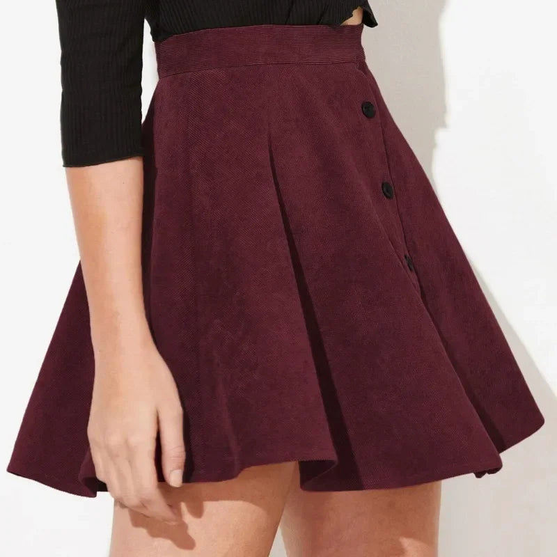 Women’s High-Waisted A-Line Corduroy Button-Up Skirt