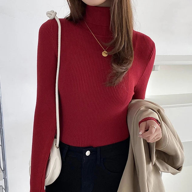 Women's Cashmere Turtleneck Sweater Soft Knit Autumn Winter Top-HighTouch
