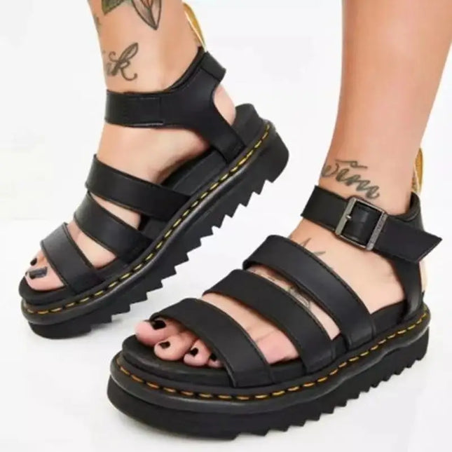 Casual Sport Women's Sandal Peep Toe Metal Buckle Car Stitch Roman Sandal