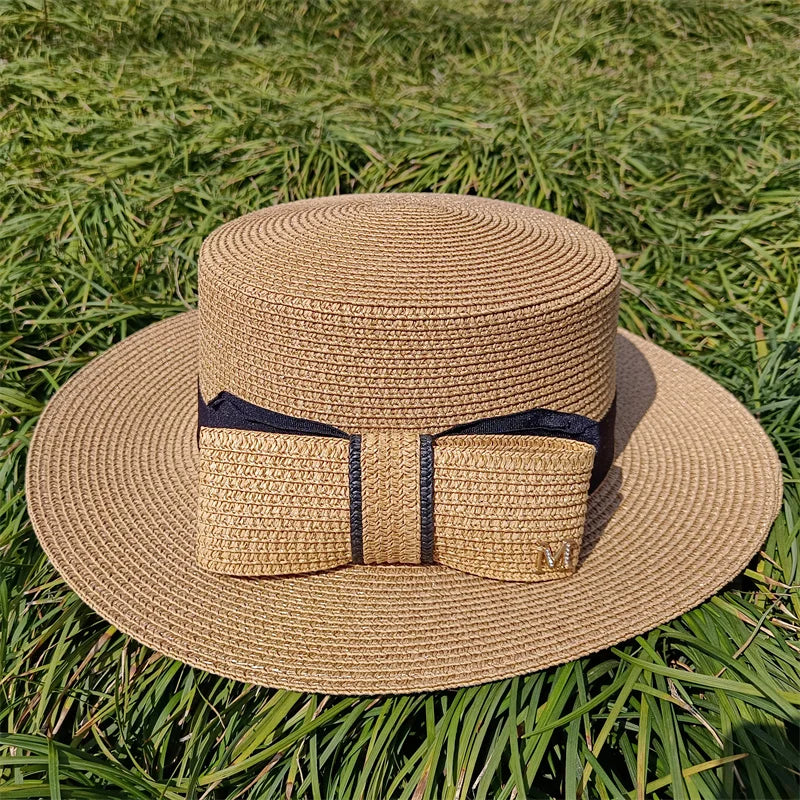 Adjustable Flat‑Top Yellow Straw Fedora-HighTouch
