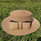 Adjustable Flat‑Top Yellow Straw Fedora-HighTouch