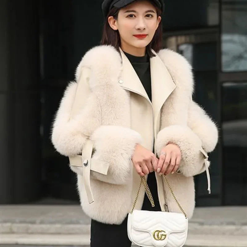 Cappotto di Pelliccia Artificiale di Volpe di Lusso – Giacca Calda Resistente al Freddo