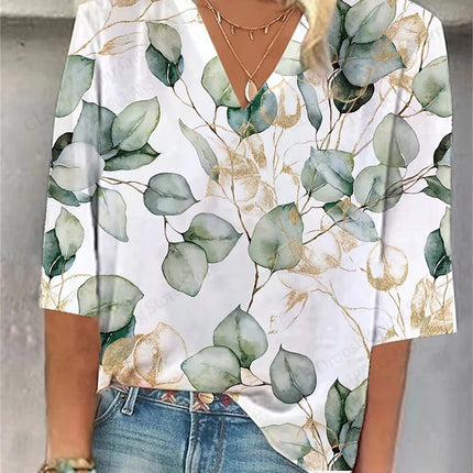 Vintage 3D Floral Oversized V‑Neck Tee – Breezy Summer Style