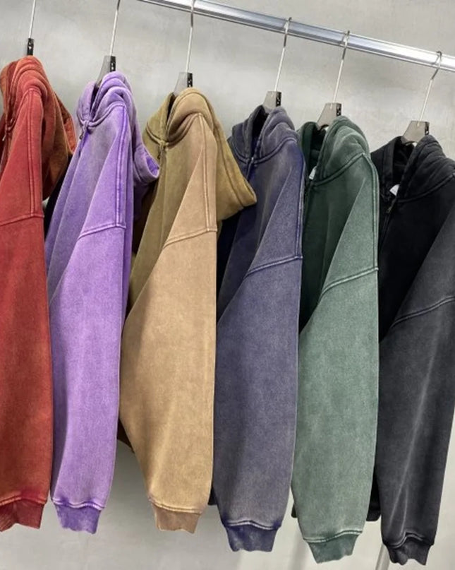 Luxury Batik‑Wash Full‑Zip Street Hoodie