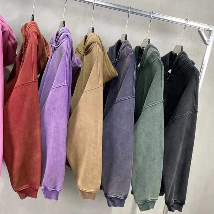 Luxury Batik‑Wash Full‑Zip Street Hoodie-HighTouch